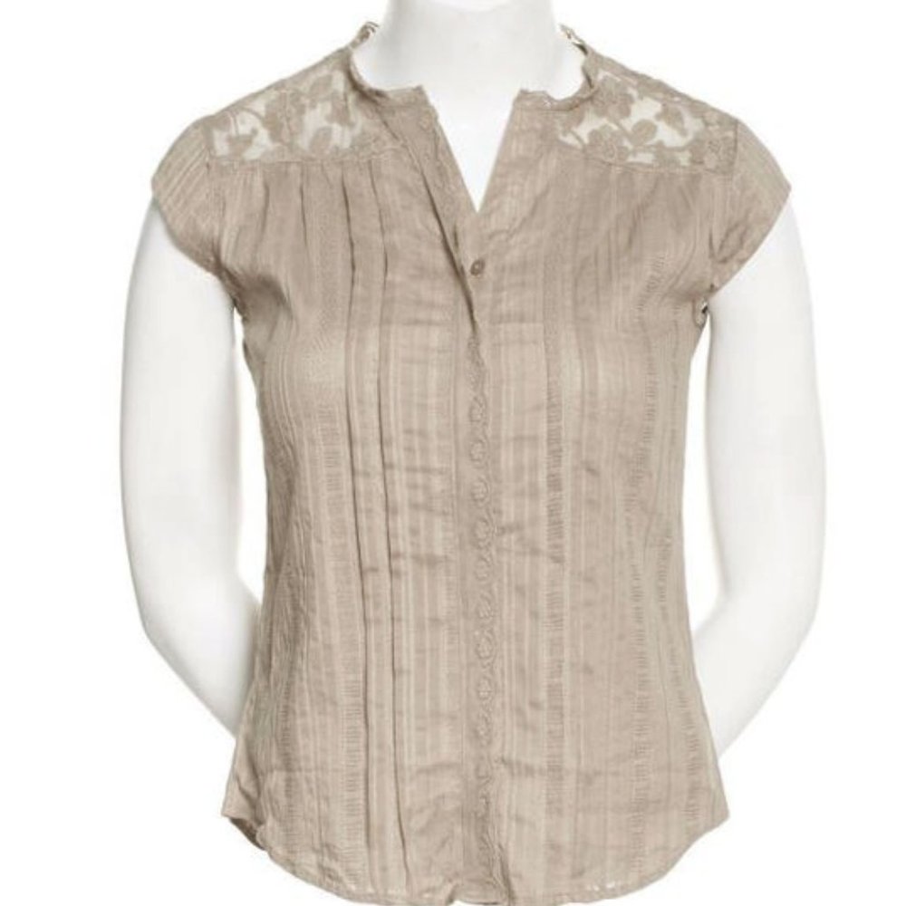 Cap Sleeve Embroidered Lace Trim Blouse